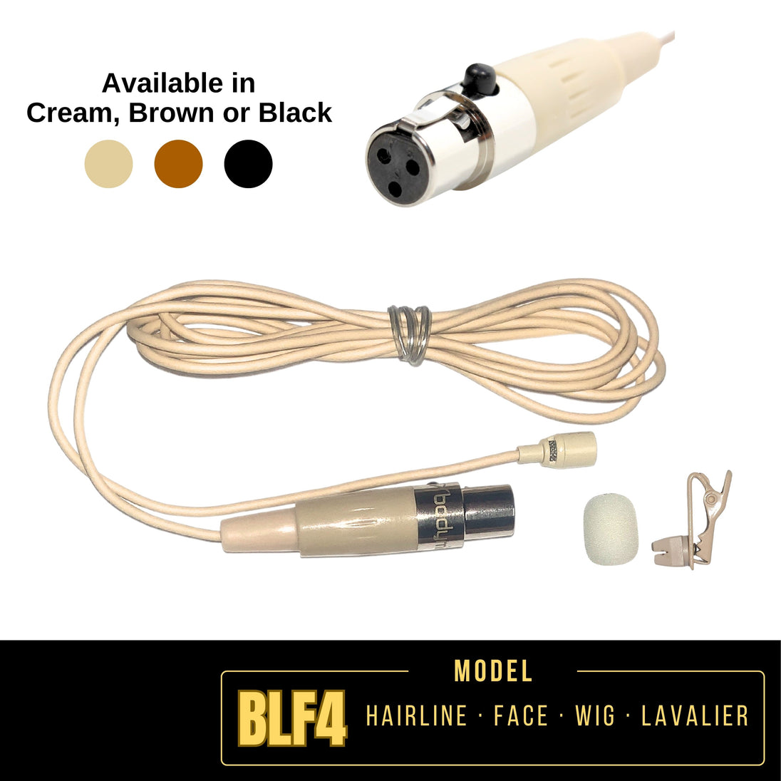 Lectrosonic BLF4 microphone with cable and earpiece on a white background