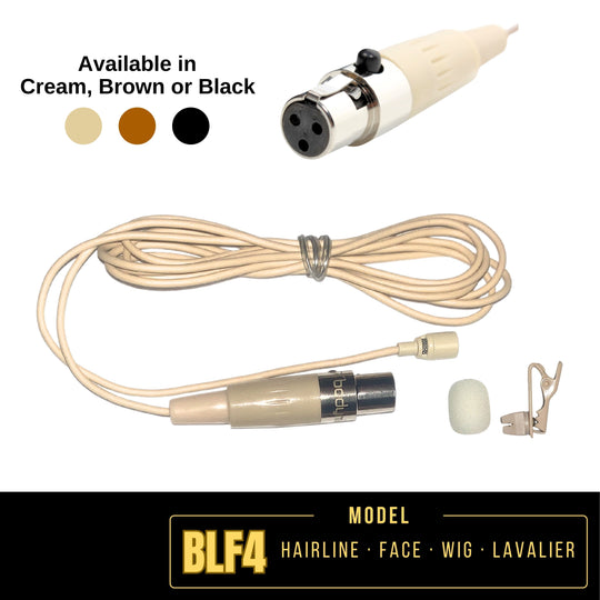 Lectrosonic BLF4 microphone with cable and earpiece on a white background