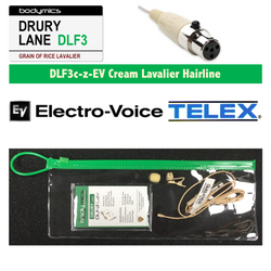 DLF3x-EV 1/10" Omni Lavalier Mic Face, Hair, Body, Wig - Cream or Black for Electro-Voice Telex